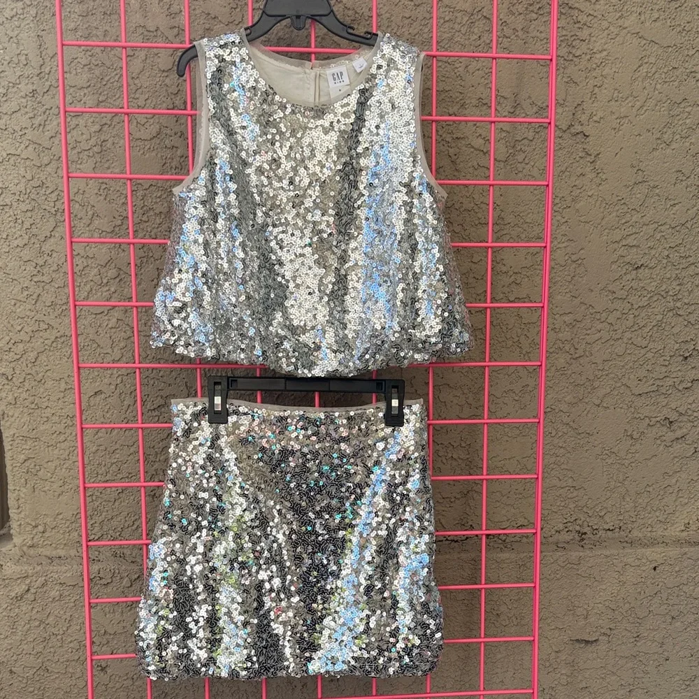 Gorgeous New Silver Sequin Crop Bubble Top and Skirt Set